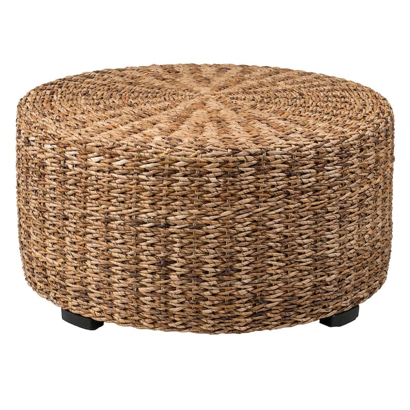 Hand-Woven Natural Abaca Wood Round Coffee Table Ottoman by East at Main