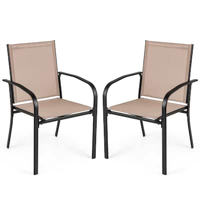 Gymax Outdoor Dining Chairs Set of 2 w/ Breathable Fabric Armrests