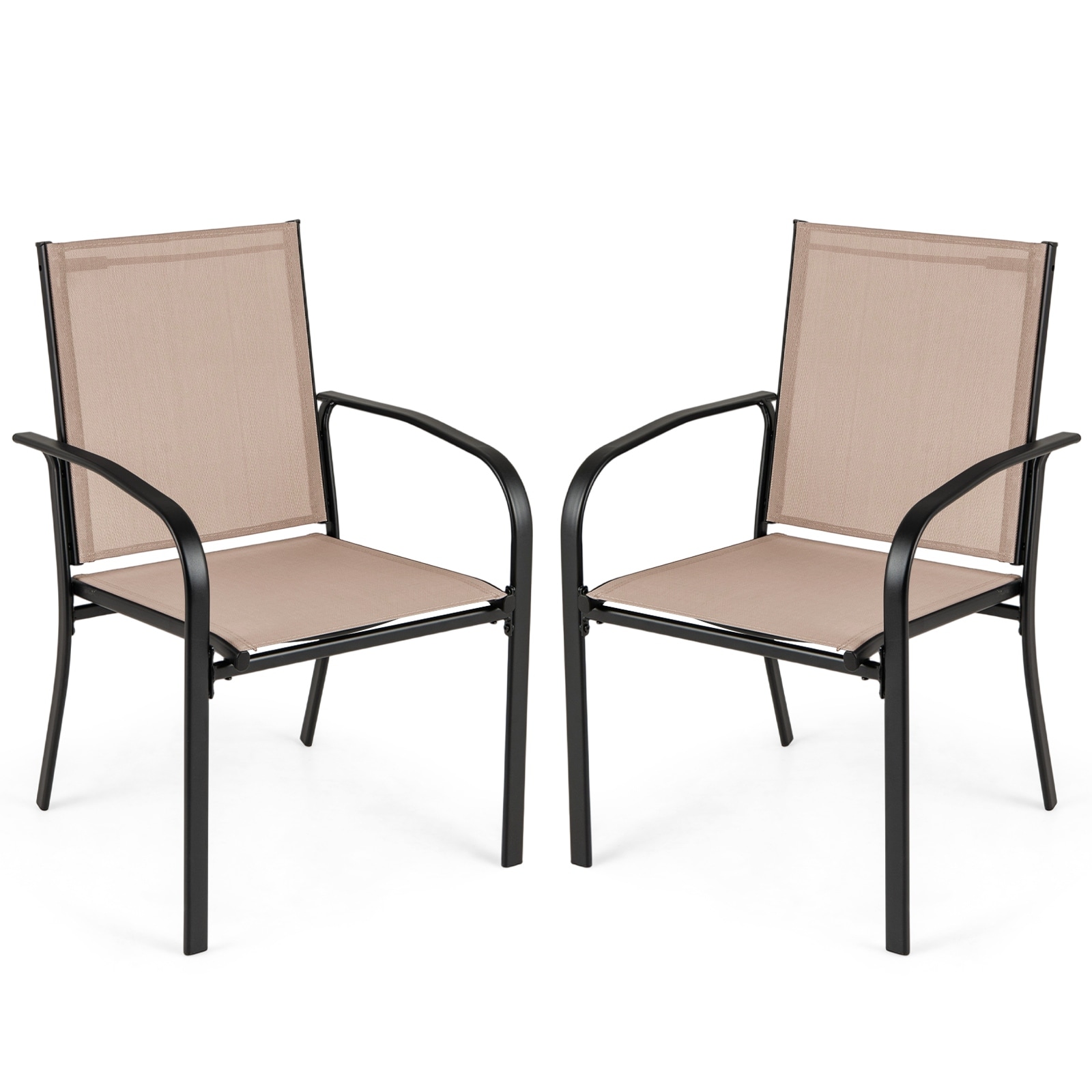 Gymax Outdoor Dining Chairs Set of 2 w/ Breathable Fabric Armrests