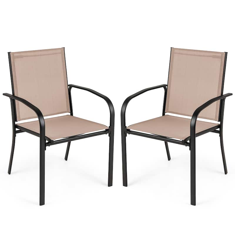 Gymax Outdoor Dining Chairs Set of 4 w/ Breathable Fabric Armrests
