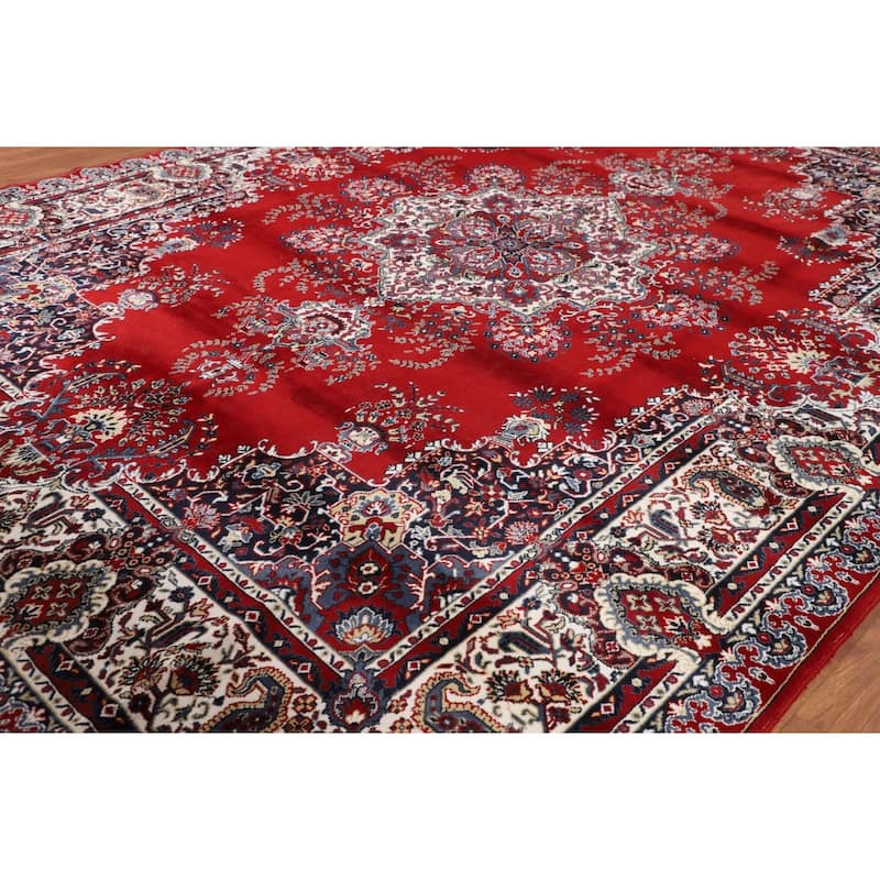 Victorian Style Kashan Turkish Rug Machine Made Oriental Red Carpet - 9'7" x 12'11"