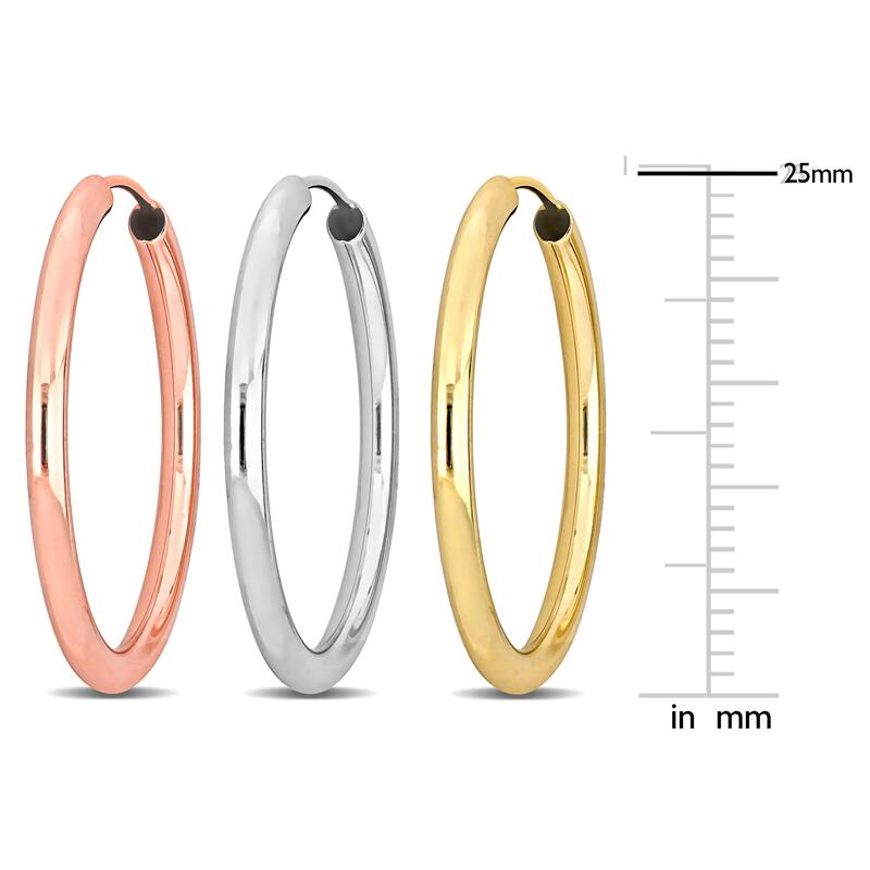 Miadora 25mm Hoop Earrings 3-Piece Set 14k Yellow Rose White Gold