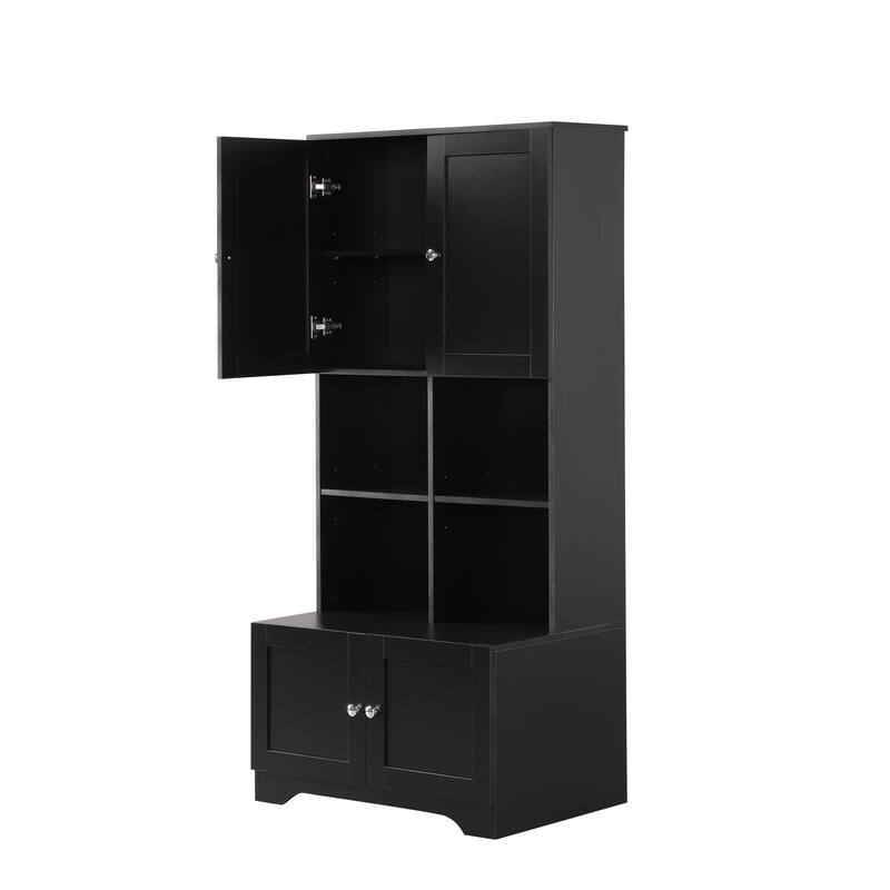 GDFStudio - Carter Tall and Wide Freestanding Storage Cabinet with 4 Doors and Adjustable Shelves, MDF
