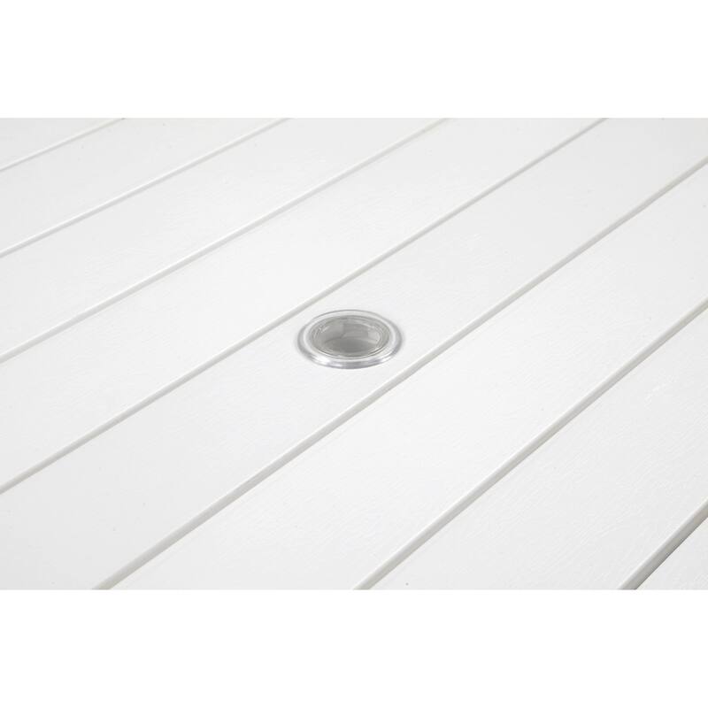 Fifi 71 Inch Outdoor Dining Table, White Polyresin Top, Gray Aluminum Frame