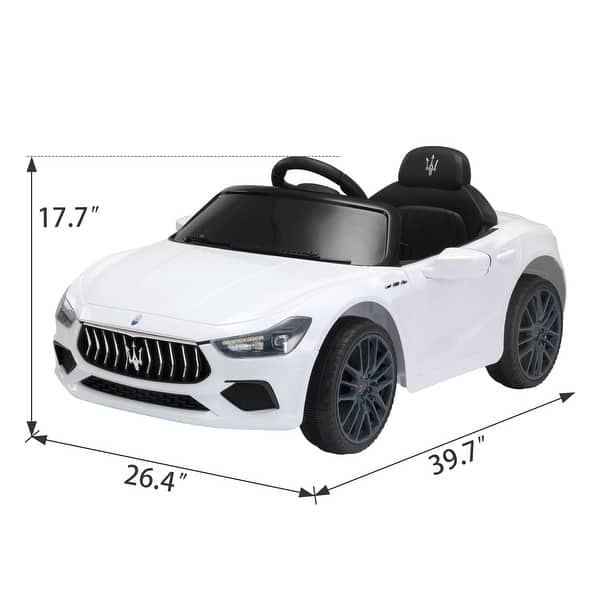 dimension image slide 1 of 3, Licensed Maserati Ghibli 12V Kids Ride On Car, Electric Vehicle with Remote Control, LED Lights, MP3, for Ages 3-6