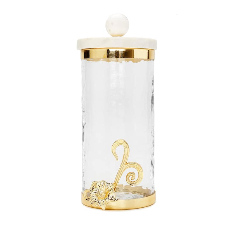 Glass Canister with Gold Design and Marble Lid - 11.25"H