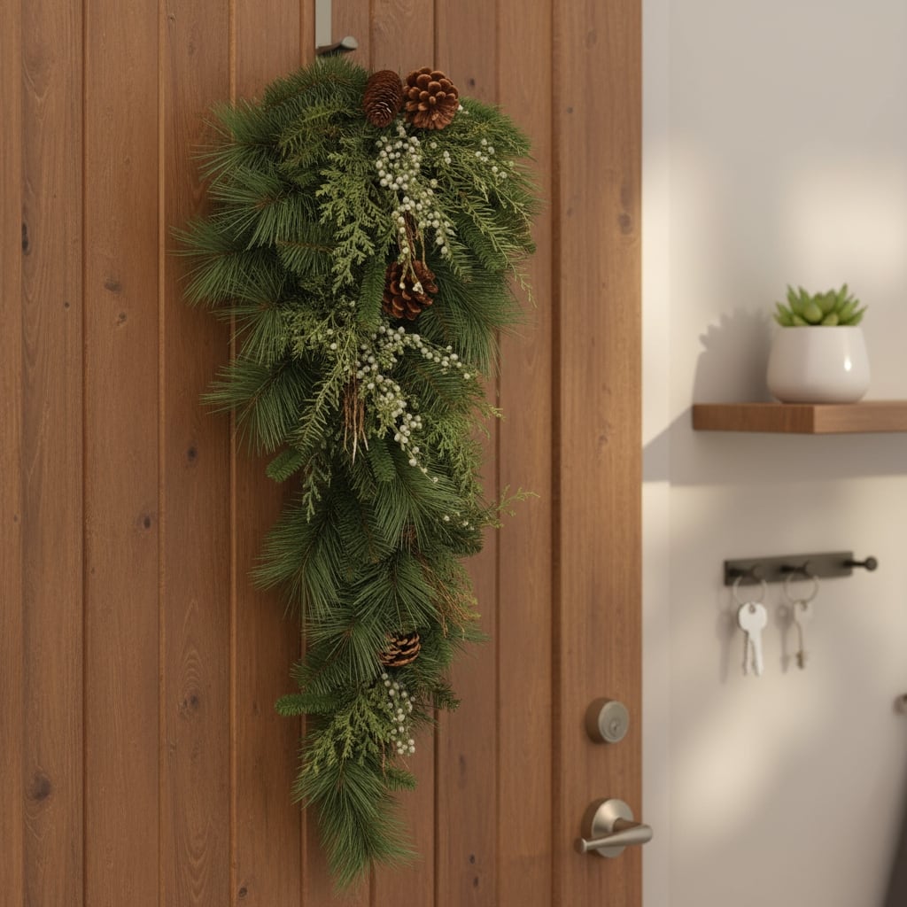 HomeRoots 17" Brown And Green Winter Linear Juniper And Pinecone Wreath Wall Swag
