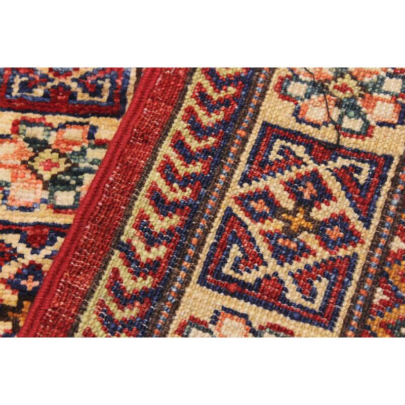 Tribal Super Kazak Caspian Red/Beige Hand Knotted Wool Rug - 2'0'' x 2'10''