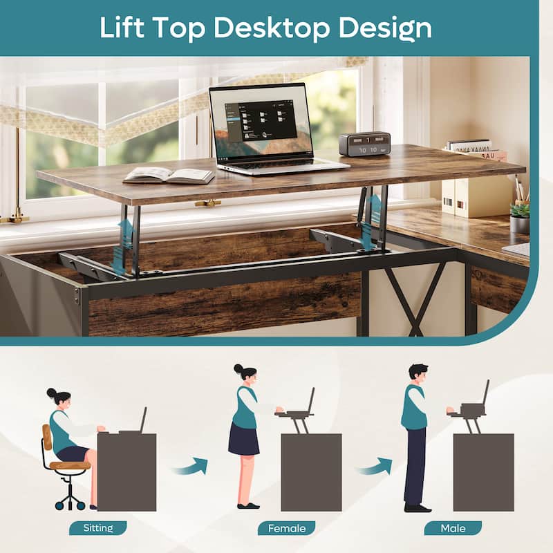 55.7" Uplift L Shaped Computer Desk with Drawers & Monitor Stand