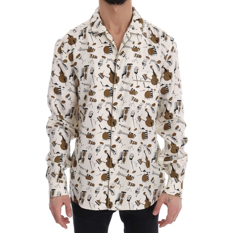 Shop Dolce Gabbana White Silk Jazz Motive Print Men S Shirt