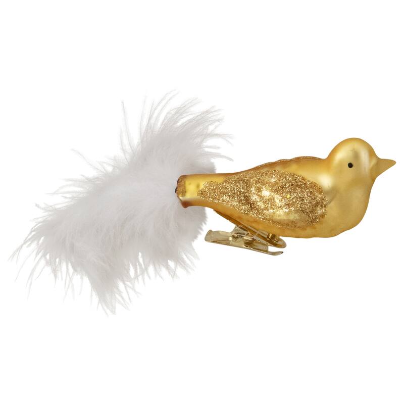 5.5" Gold Bird with Feather Tail Glass Clip On Christmas Ornament - 1.5"