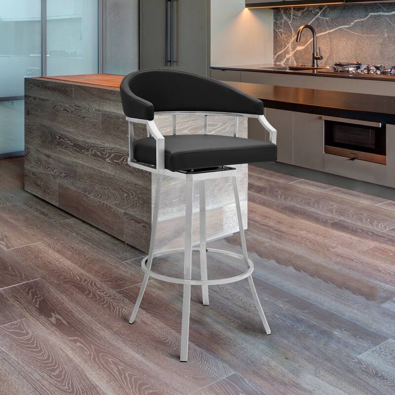 HomeRoots 36" Black Faux Leather And Iron Swivel Low Back Counter Height Bar Chair - 21 x 36 x 21