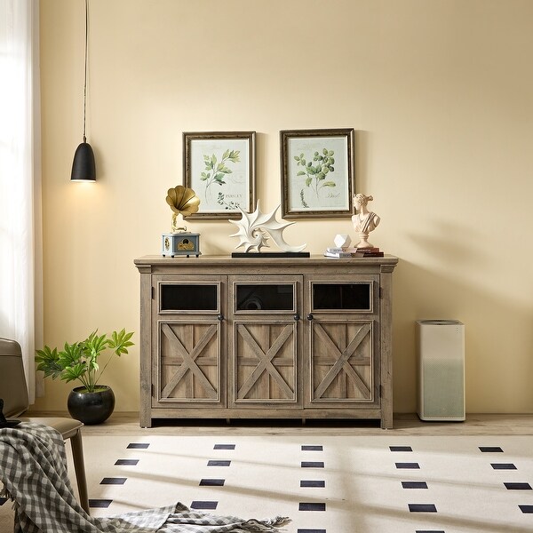 Farmhouse Buffet Cabinet with 3 Doors Adjustable Shelf Coffee Bar Storage Grey Wash