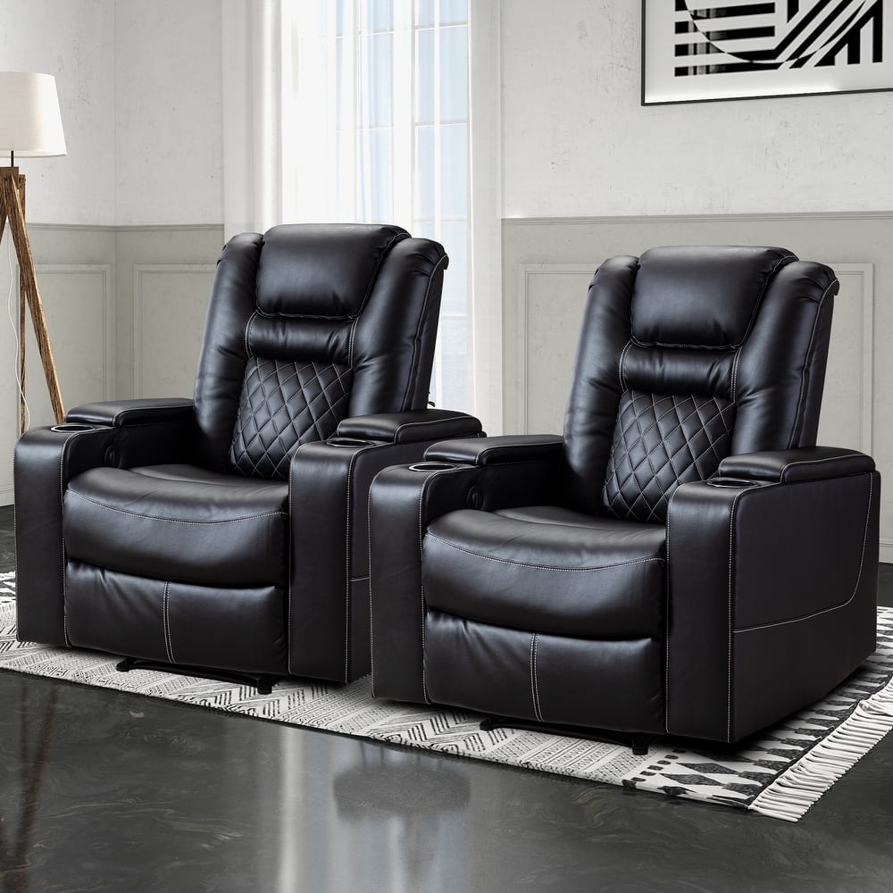 Breathable Leather Home Theater Seating with with USB Ports and Cup Holders