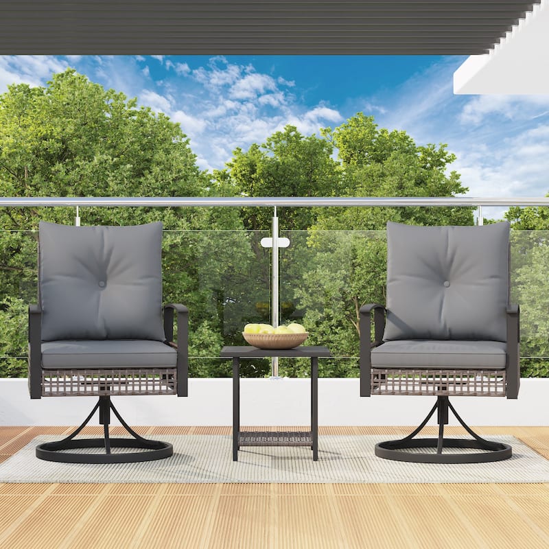 Outdoor Swivel Rocker Patio Chairs Set of 2 with Coffee Table &Cushions, Rattan Bistro Set for Porch, Backyard, Balcony