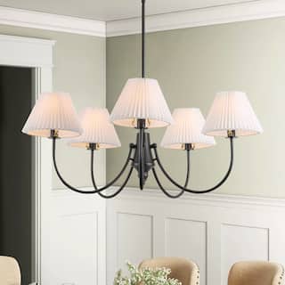 8/5-Light Mid-Century Modern Gold/Black Chandelier with Pleated Fabric Lampshades Hanging Light for Living Room, Dining Room