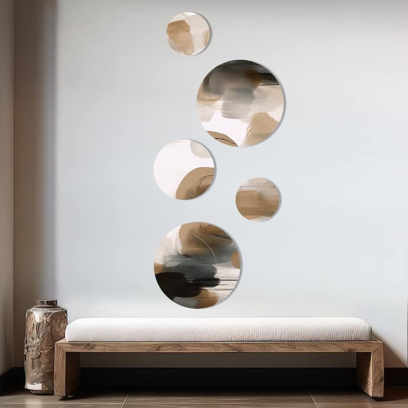 Designart "Painting Of Abstract Shapes II" Abstract Metal Round Wall Art Set Of 5