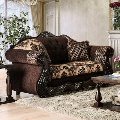 Dayaram Traditional Dark Brown Chenille Loveseat by Gracewood Hollow