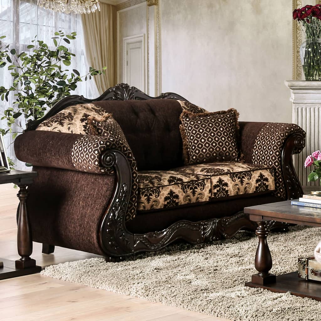Dayaram Traditional Dark Brown Chenille Loveseat by Gracewood Hollow