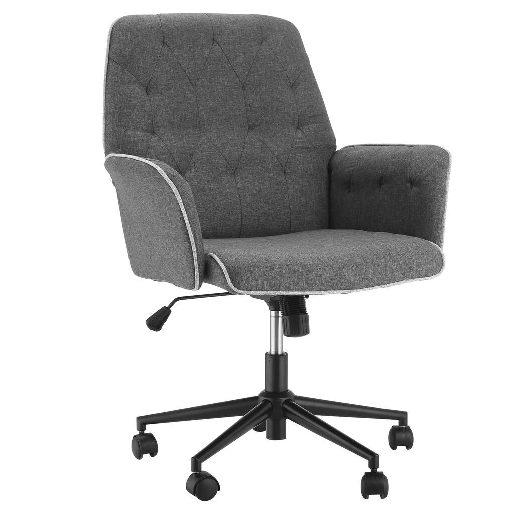 Comfortable and Adjustable Linen Office Chair with Swivel Wheels and Armrests
