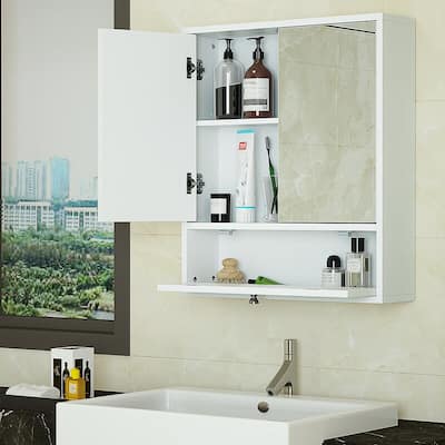 Wall Mounted Mirror Door Cabinet Bathroom Cabinet Adjustable Shelf
