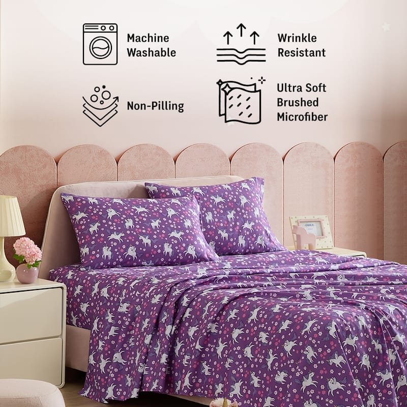 HLC.ME Printed Kids Bed Sheets - Patterned Bed Sheet Set - Wrinkle Resistant & Ultra Soft - For Mattresses up to 15 Inches Deep