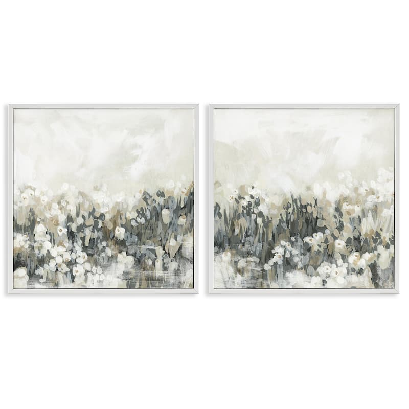 Stupell Brushed Flower Meadow Impressions Framed Giclee Art Design By June Erica Vess (Set of 2) - 12 x 12 - White
