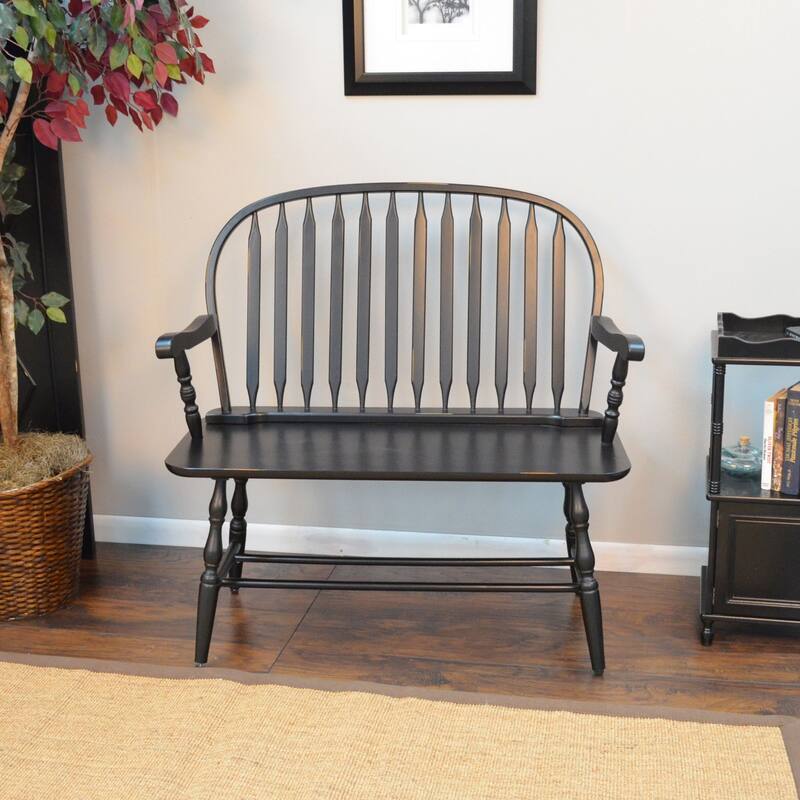 Windsor-Style Arched Back Wood Bench - 44" - Antique Black