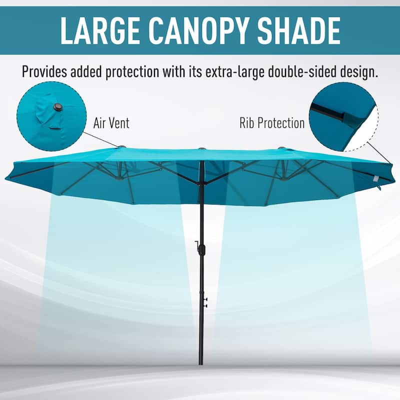 Double-sided outdoor umbrella with crank handle and vents