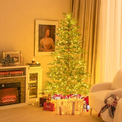 Gymax 6.5/7.5 FT Pre-Lit Artificial Christmas Tree Simulated Cypress