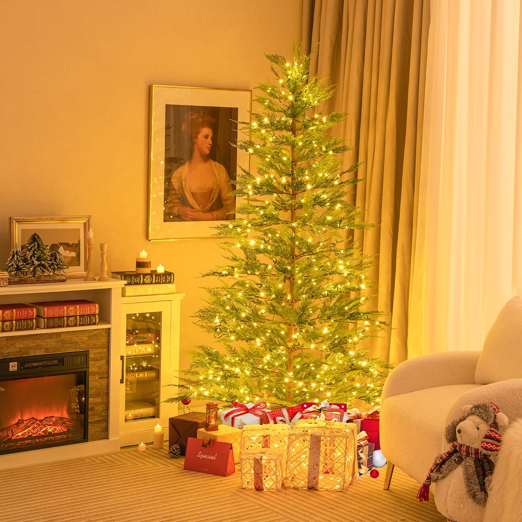 Gymax 6.5/7.5 FT Pre-Lit Artificial Christmas Tree Simulated Cypress
