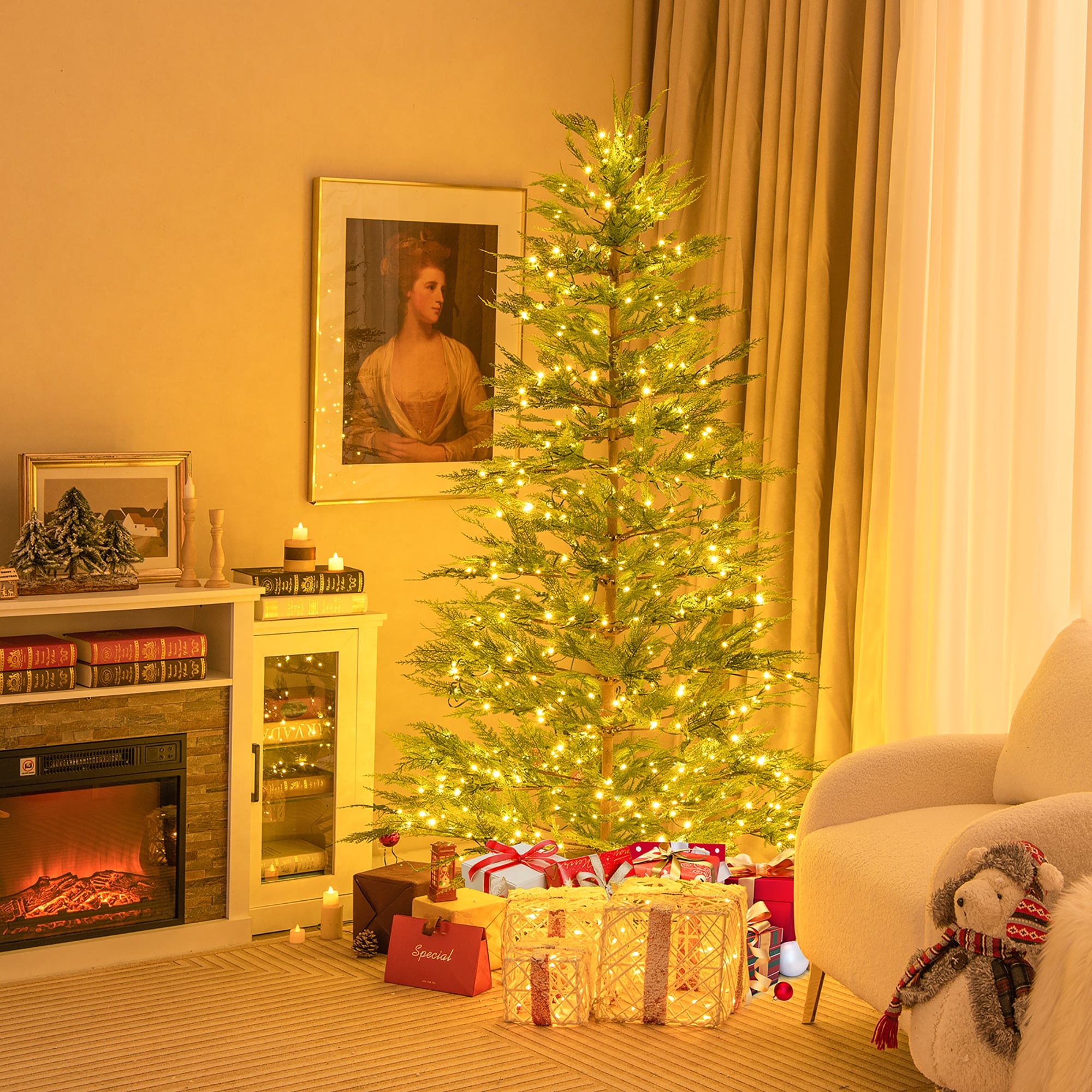 Gymax 6.5/7.5 FT Pre-Lit Artificial Christmas Tree Simulated Cypress