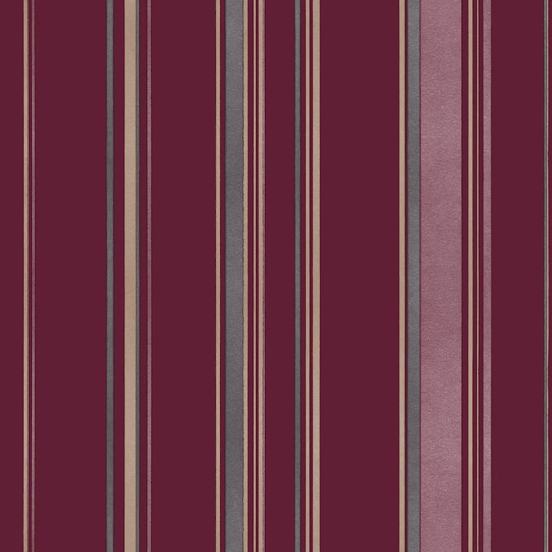 Galerie Wallcoverings Smart Stripes 3 Casual Stripe Vinyl on Non-woven Matte Wallpaper Roll - 33 feet long x 21 inches wide - Cranberry/Grey/Taupe
