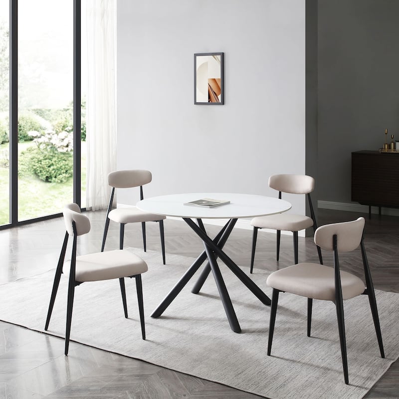 Modern Dining Chairs Set of 2, Curved Backrest Round Upholstered and Metal Frame