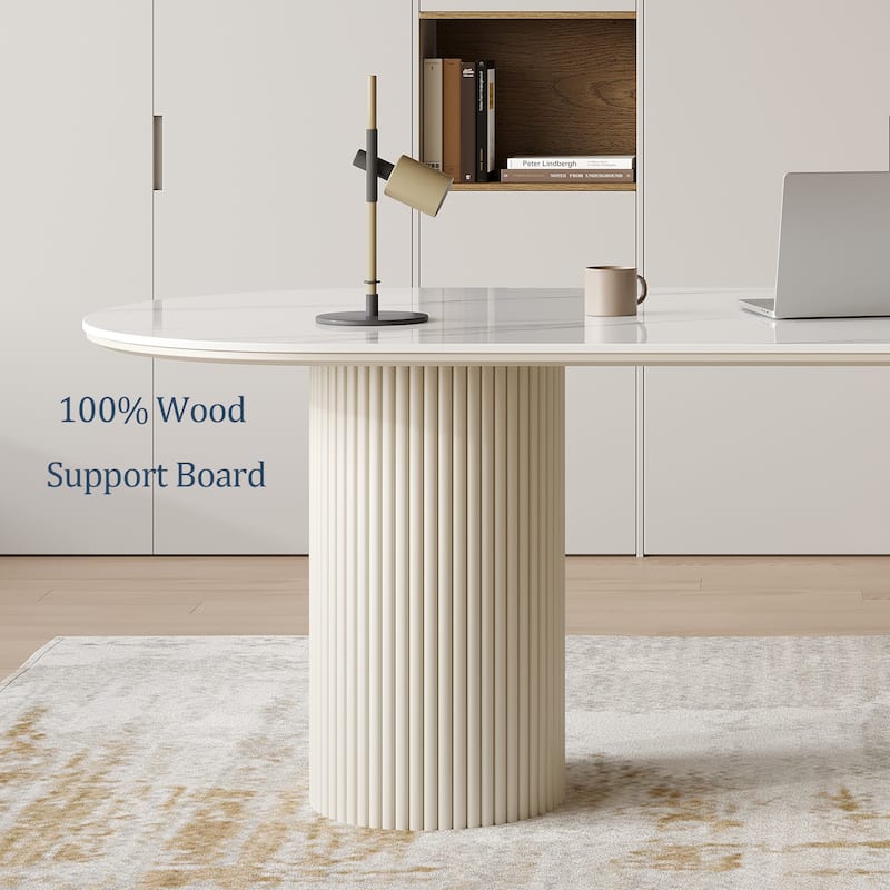 71" Modern Oval Writing Desk,Glossy White Office Table,with Double Solid Wood Legs, 3 Colors Optional