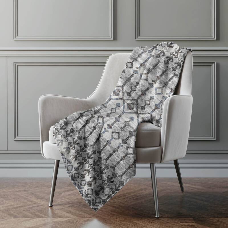 Premium Machine Washable ASB79 Moroccan Boho Sherpa Throw Blanket
