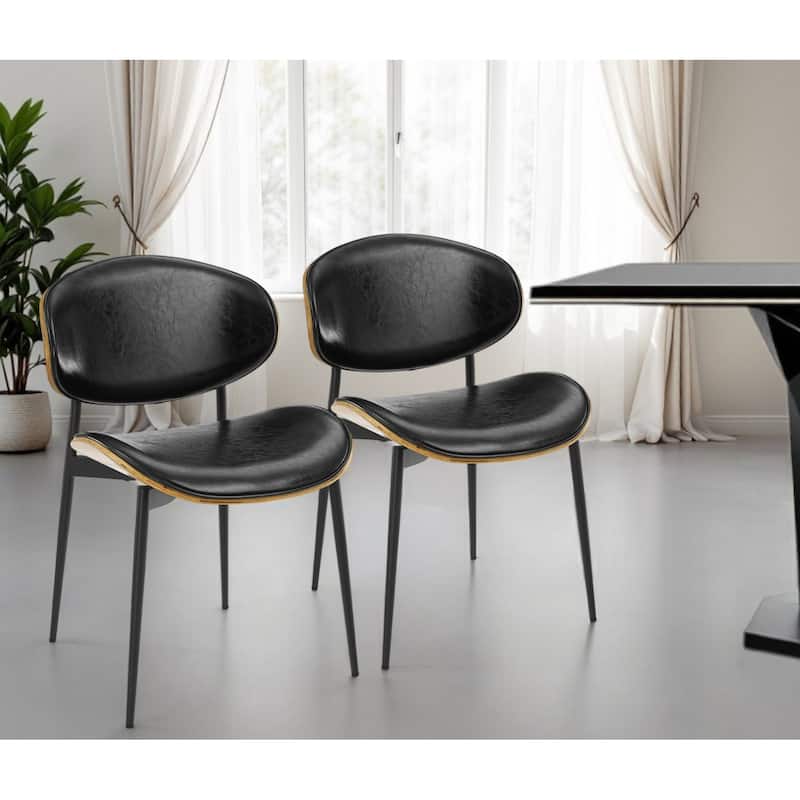 HomeRoots Set of Two Green and Black Upholstered Faux Leather Curved Back Dining Side Chairs - 21.85 in. x 31.50 in.  x 21.90 in. - Set of 2 - Black
