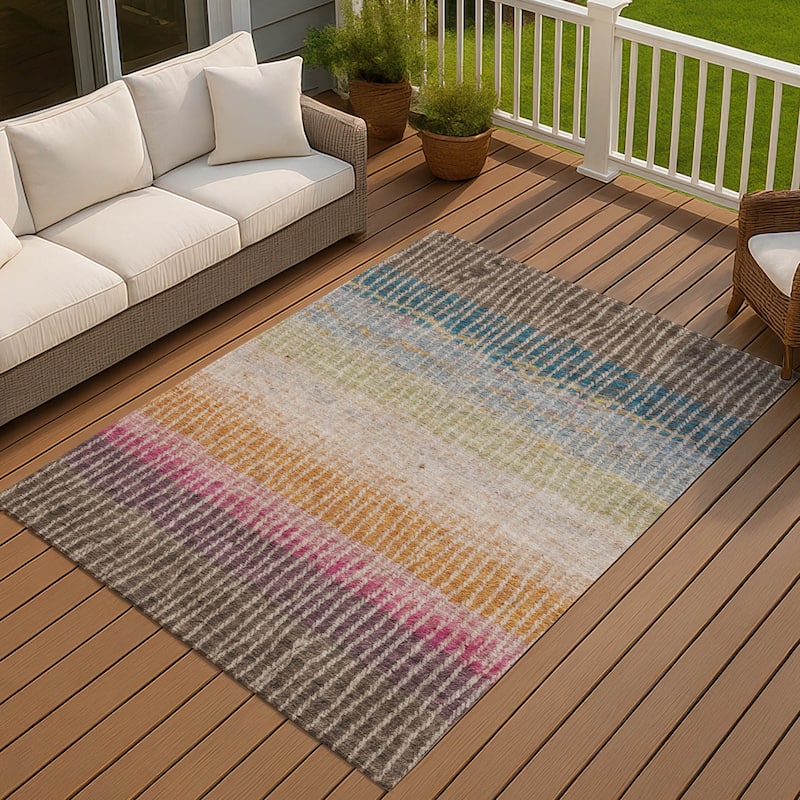 Machine Washable Indoor/ Outdoor Contemporary Stripes Chantille Rug - Chocolate - 2'6" x 3'10"