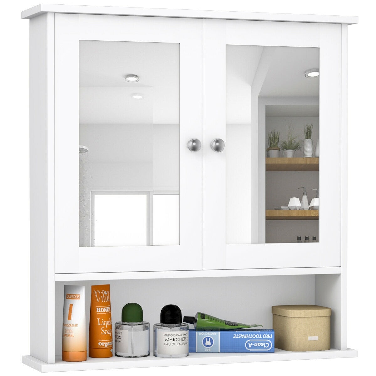 Shop Costway New Bathroom Wall Cabinet Double Mirror Door Cupboard Storage On Sale Overstock 18242566