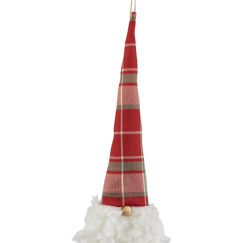 11" Plaid Green and Red Santa Head With a Warm Hat Christmas Ornament