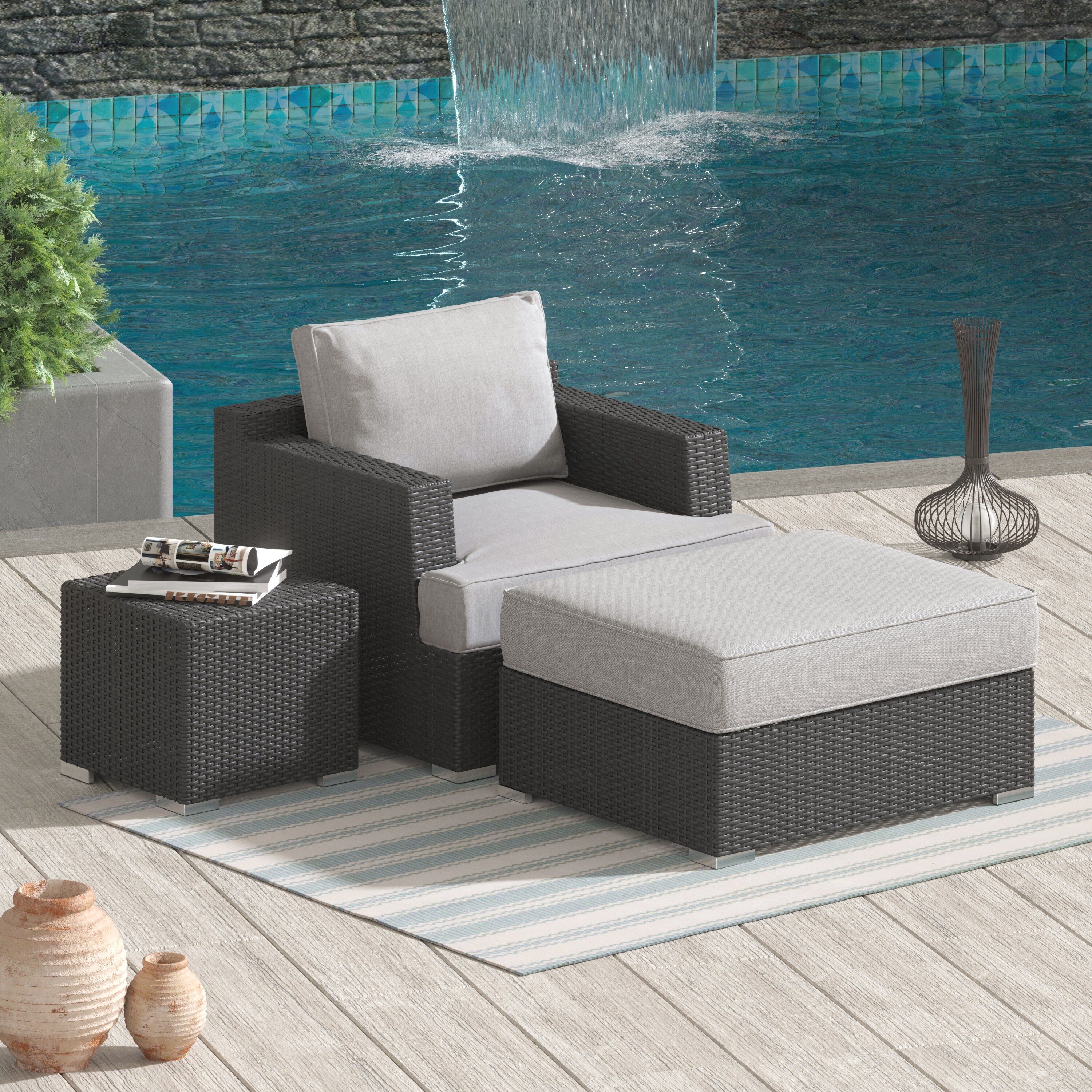 Corvus Nikky 3 piece Sunbrella Aluminum Club Chair Set