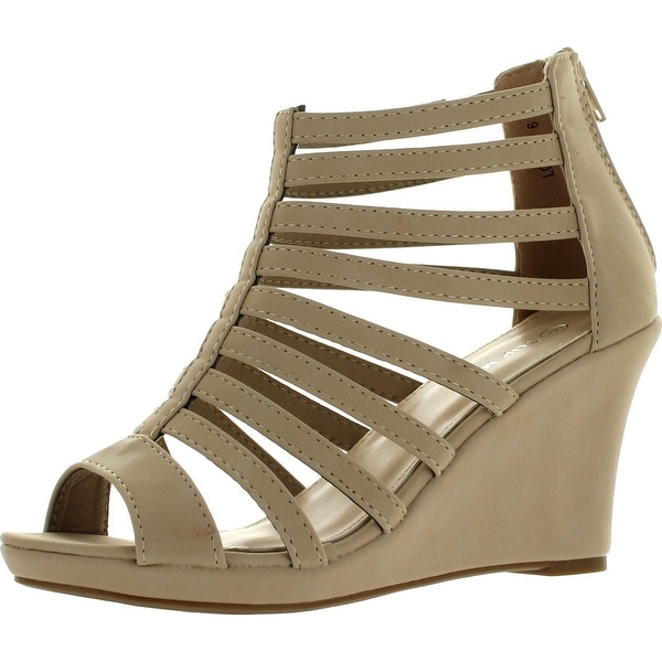 Top Moda Womens Lord-7 Gladiator Inspired Bird Cage Strappy Wedge Sandal