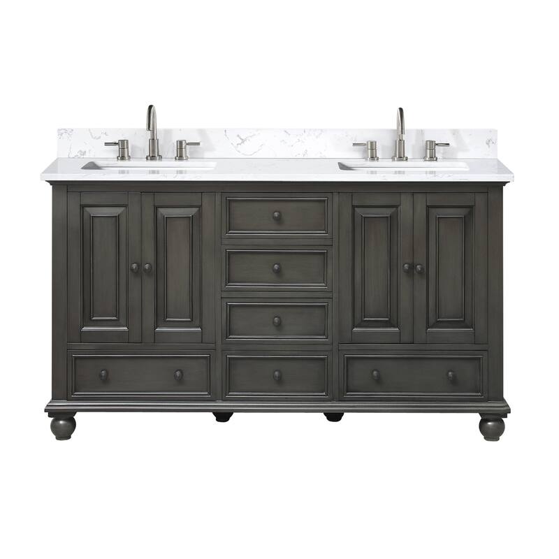 Thompson 60 in. Double Sink Bathroom Vanity with Engineered Stone Top - 61"W x 22"D x 35"H