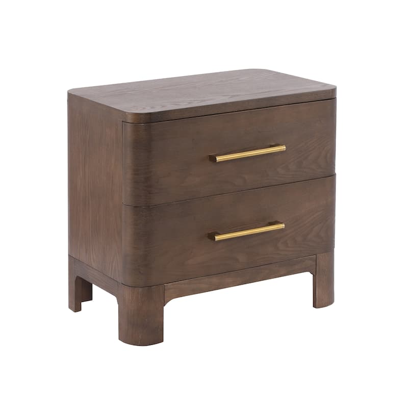 Christopher Knight Home - Modern Nightstand with 2 Drawers and Brushed Gold Handles - Brown Oak+ Brass Handles
