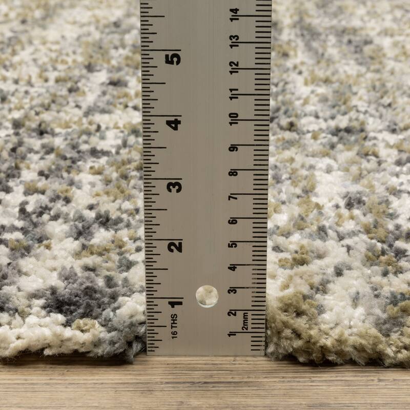 Archer Distressed Grid Ivory/ Gold Shag Area Rug