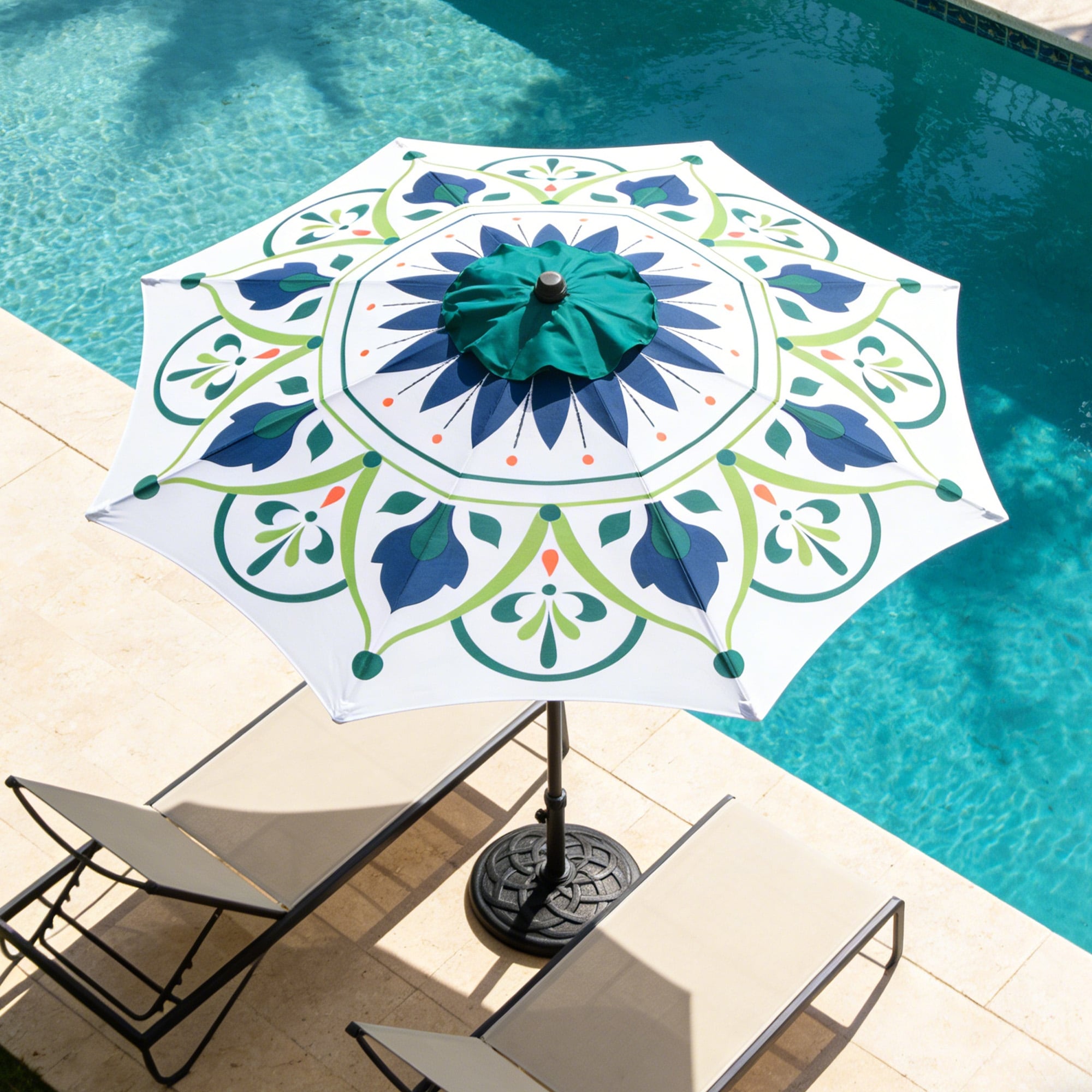 blue patterned patio umbrella Business & Pleasure Co. The This stylish accessory creates an inviting atmosphere perfect for relaxation and gatherings Flynama 9FT Ice Pattern Patio
