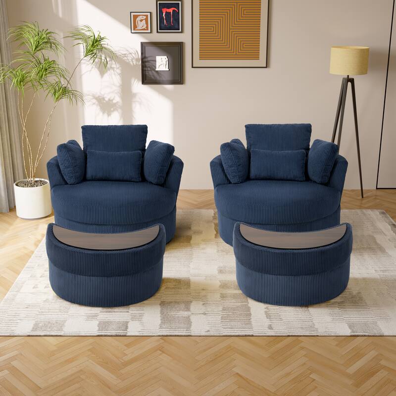 Upholstered Swivel Accent Barrel Chair And Storage Ottoman Sets
