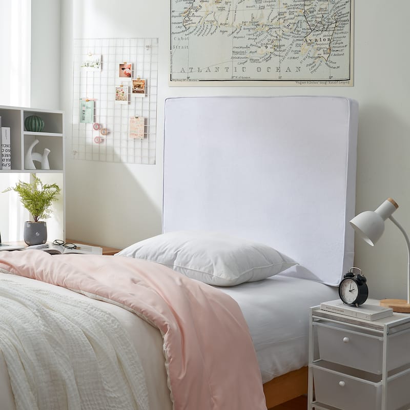 Rainha® Memory Foam Cushioned Velvet Dorm Headboard by DormCo - White