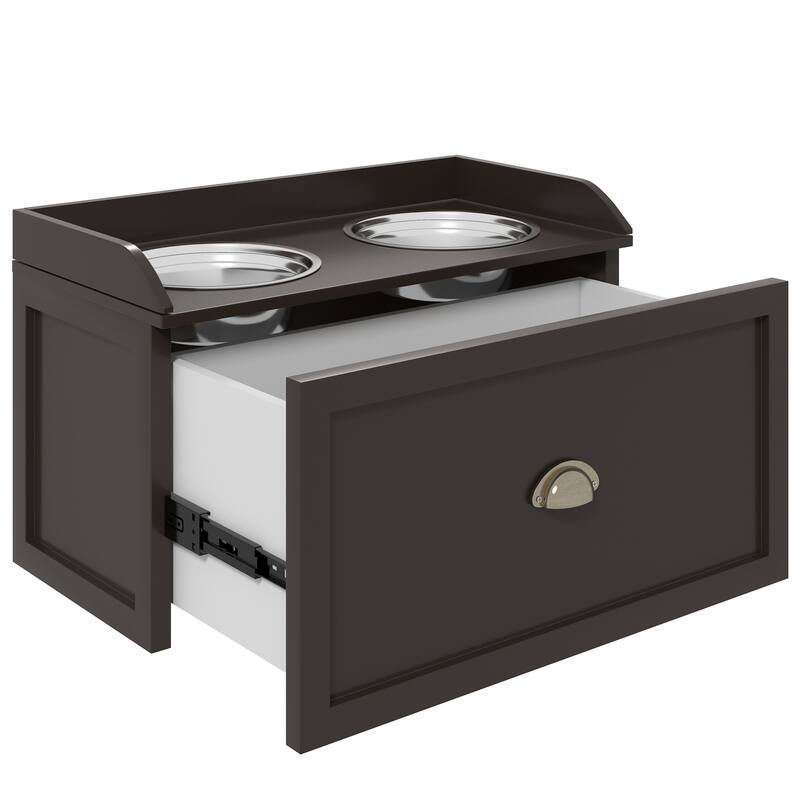 Dog Feeding Station with Storage Drawer, Dog Food Storage Cabinet with 2 Removable Elevated Dog Bowls for Large Sized Dogs
