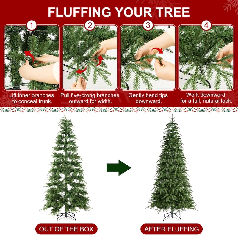 Glitzhome 11ft Pre-Lit Green Slim Fir Artificial Christmas Tree with 850 LEDs & 9 Light-Modes